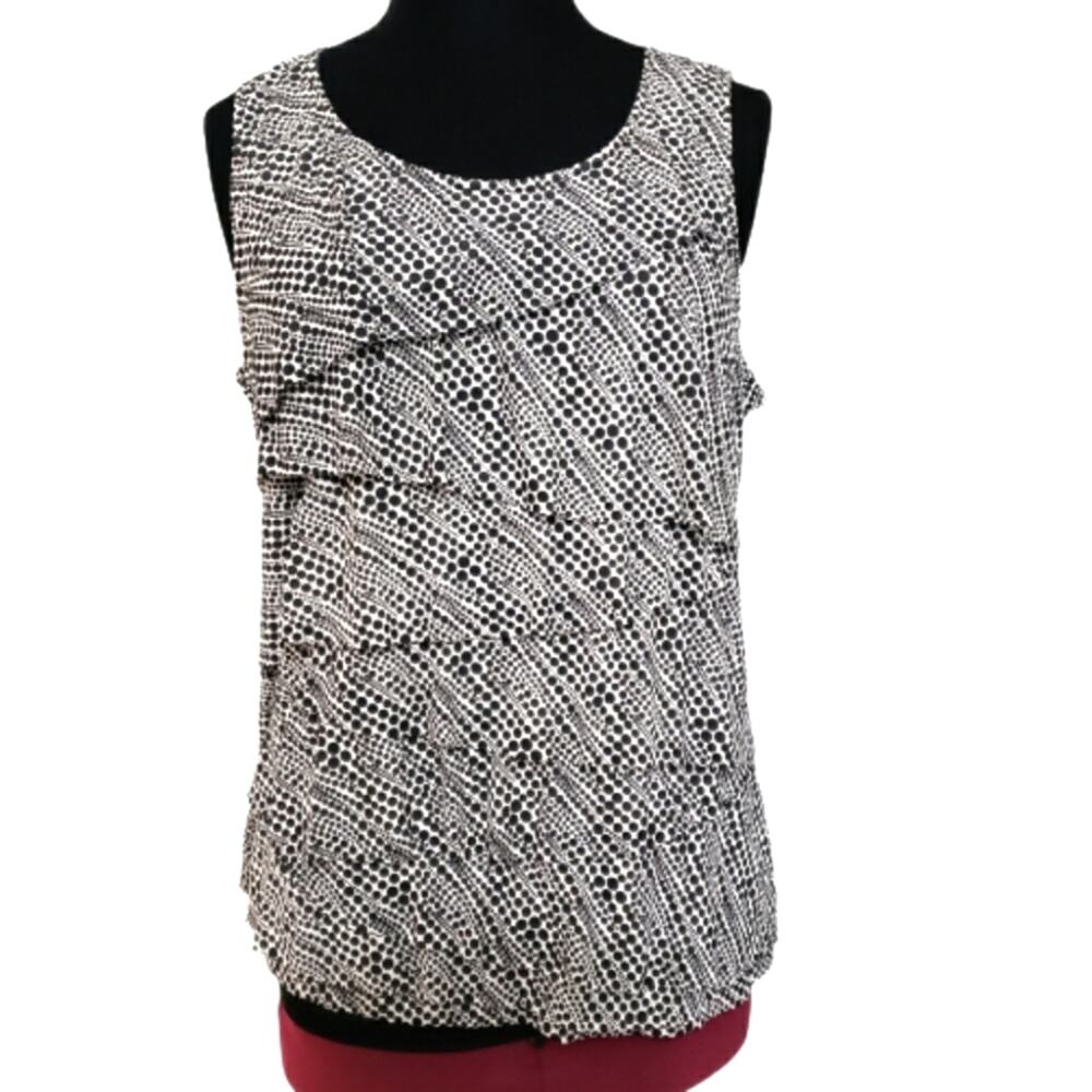 Chico's White‎ and Black Circle Print Sleeveless Asymmetrical Tiered Layered Top